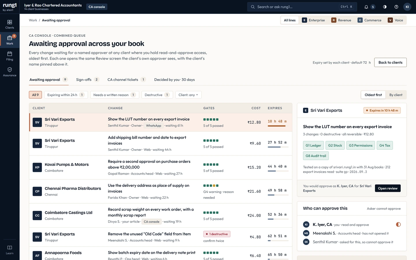 rung1 screen: Multi-client queue